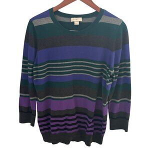 Loft Women's Crew Neck Sweater Sz XL 100% Cotton Purple Green Gray Long Sleeves